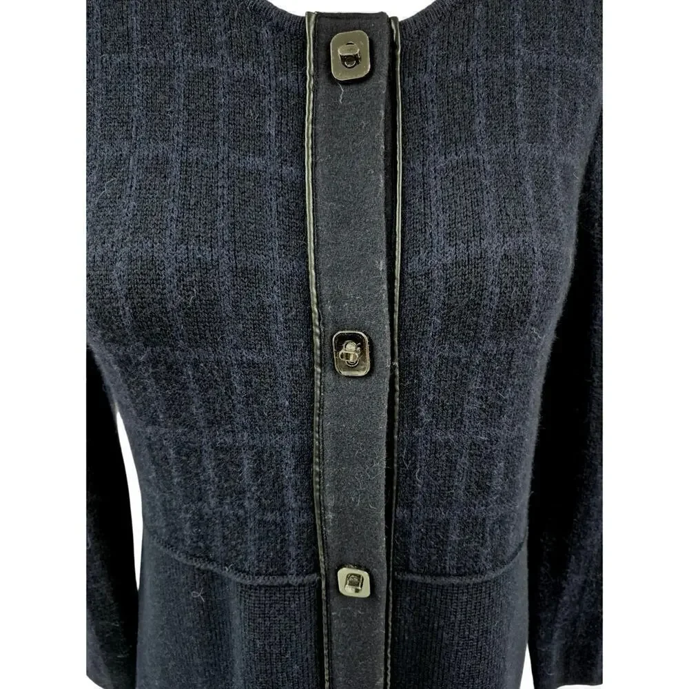 Tory Burch $598 Navy Wool Alpaca Windowpane Knit Long Sweatercoat Cardigan Sz L